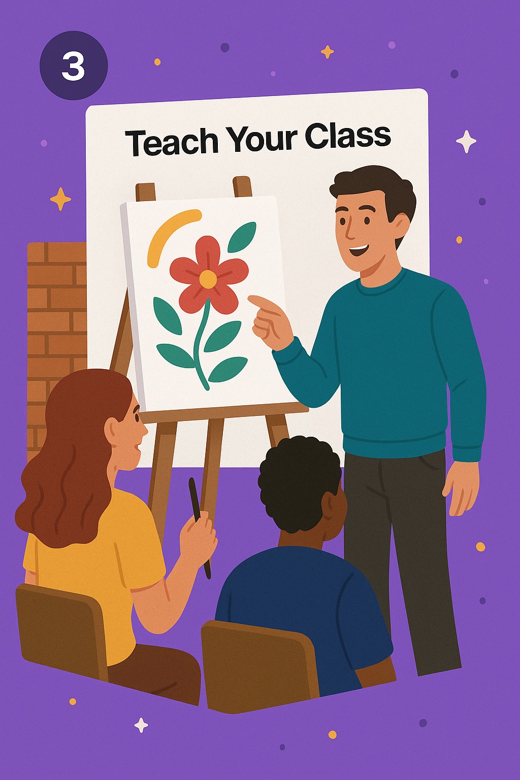 Art instructor teaching an engaged class