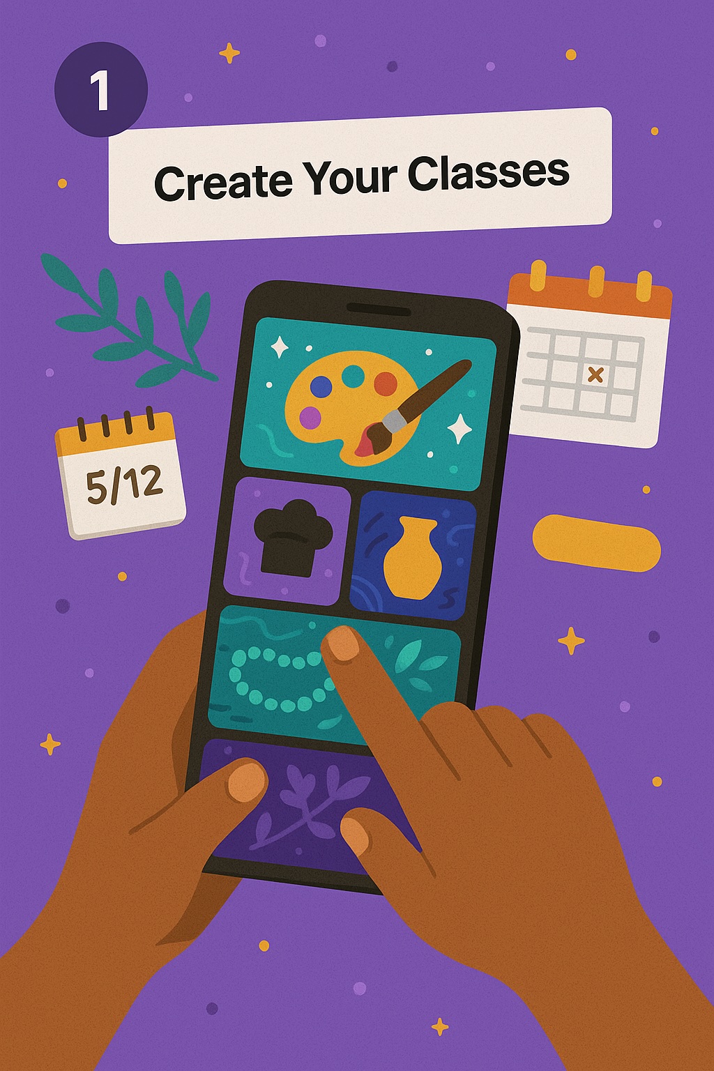 Instructor setting up a creative class on digital device